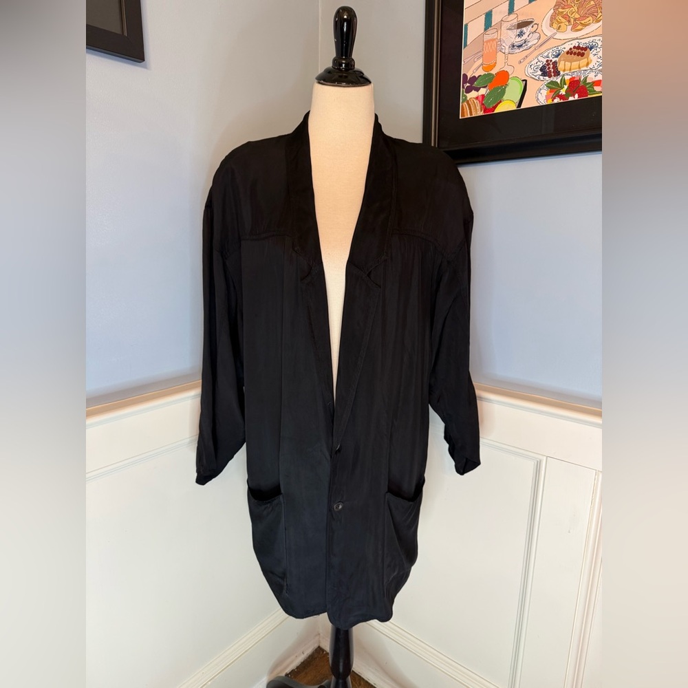 True Vintage 80s Oversized Black Rayon Blazer Sz M